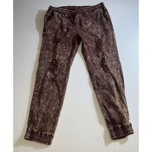Thrill Jeans XL Kids Burgundy Acid Wash Distressed Jogger Pants Bleach Splatter